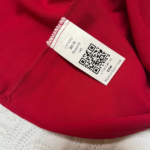 Tiered Long Sleeve Solid Red Dress - Picture 4 of 7